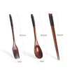 Chopsticks 3Pcs/Set Wooden Tableware Spoons Fork Set Portable Korean Table Dinner Wood Long Handle Soup Spoon Kitchen Utens