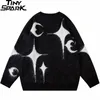 Herentruien mannen streetwear trui ster Moon Graphic gebreide trui hiphop pullover katoen harajuku trui zacht y2k zwart grijs 230815