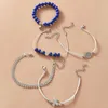 Strand 5pcs Korean Blue Bracelet Combination Set Good Luck Four-leaf Clover Jewelry Adjustable Lady Snowflake Accessories