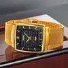 Armbanduhren Luxus Männer beobachten leuchtende Hände Breite Mesh Steel Band Reloj mit Kalender Zifferblatt männlicher Quarz Armbanduhr Business Man Square Clock