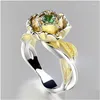 Rings 2023 Elegance Rose Flower Ring Green/White Colors Striertestones For Women Party Jewelry Gifts Drop levering Dhxlf