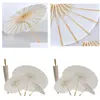 Umbrellas Stock Fans Parasols Bride White Paper Umbrella Wooden Handle Japanese Chinese Craft 60Cm Diameter Drop Delivery Home Garden Dhzpt