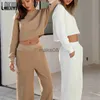 Pantaloni da donna a due pezzi laisiyi tuta autunnale abiti a due pezzi per le donne top crop a maniche lunghe e pantaloni a gamba larga set di abiti da pista chic di fitness j230816