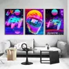 Картины Purple Gamepad Canvas Painting Retro Ditshout Poster Gaming Wall Print Print Pacster Prints Отпечатки скандинавски