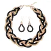 Choker 2023 Exaggerated Fashion Jewelry Alloy Necklace Earrings Set Bohemian Style Woven Twist Temperament Coller Women Gift