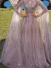 Casual Dresses Women paljetter Tassel Mesh Long Dress Elegant Halter Hollow Out Cloak Sleeve Maxi 2023 Spring Ladies Evening Party Party