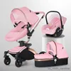 Strollers# Baby Stroller 3 In 1 leather baby Carriage with Car Seat travel foldable Newborn strollers for baby and pram luxury R230817