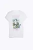 Zadig Voltaire 2023デザイナーTシャツZVホワイトインクデジタルプリントホットダイヤモンドヘムスプリットショートスリーブTシャツ女性