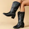 Stövlar kvinnor vinter pu läder kil hög häl cowboy western totem gingham skor utomhus midcalf slipon 230817