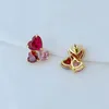 Stud Real 18K Gold Plated Zircon Pink/Green Heart Candy Earrings Jewelry Letter Wedding Gift Factory grossist med gratis dammväska