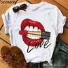 Plus Größe Damen T-shirt 4xl 5xl Kurzarm Lose Lip Gedruckt Graphic Tees Top Übergroßen Trend T-shirt Women3080