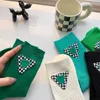 2022 Spring/Summer Black and White Letter Women's Mid length Socks ins Tidal Triangle Simple College Style Pure Cotton Green Socks