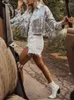 Jaqueta feminina borla de lantejoulas 2023 verão outono streewear rock bf retrô longsleeeueeueved prata refletiva feminina fora de moda 230816