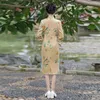 Ethnic Clothing Improved Printing Cheongsam 2023 Autumn Retro Dress Disc Buckle Slit Slim Mid-length Girl Chinese Qipao Banquet For Women