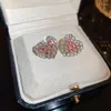 Bengelen oorbellen guftm trendy zoete bordeaux email hart voor vrouwen meisje roze strass love hangende stud earring vintage sieraden