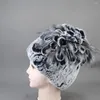 Beretten Winter Top Flower Real Bur Hat en Rex Caps For Women Snow zacht gestreepte warme hoofddeksels gebreide muts