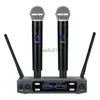 Microfoons draadloze microfoon handheld dubbele kanalen frequentie uhf vaste dynamische microfoon voor karaoke bruiloftsfeestje show kerk hot sale hkd230818