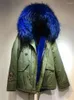 Women's Fur Design Beading Army Green/ Black Parka Hooded Mr Furs Jacket With Mrs Raccoon Collar Coat