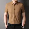 Men's Casual Shirts Nylon&Spandex For Men Short Sleeve Seamless Solid Color Summer Quality Smooth Comfortable Silky Elastic Camisas De