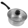 Double Boilers Single Handle Small Cooking Pot Saucepan Lid Stainless Steel Soup Baby