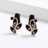 Boucles d'oreilles pour femmes Fashion Irréguleux incrusté Purple Zircon Creative Black Gold Jewelry italien