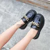 Sneakers Spring Kids Girls Leather Shoes Girls Casual Shoes Sneakers Black Loafers Boys Chain Slip on Shoes For Children J230818