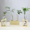Vases Simple Nordic Glass Vase Wooden Stand Transparent Crystal Test Tube Hydroponic Plant Container Home Tabletop Decoration