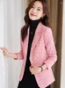 Women's Suits Pink Gray Yellow Plaid Ladies Casual Blazer Jacket Women Female Long Sleeve Single Button Slim Autumn Winter Coat