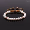 STRAND HOGE KWALITEIT zoetwaterparel kralen CZ Charm Macrame verstelbare armband vrouwen