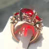 Cluster Rings Fashion Red Crystal Ruby Gemstones Diamonds Horse Eye Shape For Women 18k White Gold Silver Color Jewelry Trendy Accessory