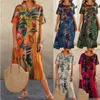 Robes décontractées de base Bohemian Femmes Courte courte robe midi Summer Oneck Mid Waist Art Print Midcalf Longueur Femme Vestidos lâches 230817