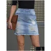 Jupes Coton Mort Déchiré Sexy Denim Mini Femmes 2023 Été Streetwear Blanc Taille Haute Trou Skinny Court Jean Drop Livraison Appar Dhks8