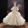 Shiny Ball Gown Flower Girl For Wedding Long Sleeve Floral Appliques Lace Girls Pageant Dress A Line Kids Birthday Gowns Princess Children Wed Party Dresses 403