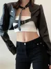 Femmes Vestes Weekeep Gothique Noir PU Veste En Cuir Femmes Une Épaule Halter Boucle Hip Hop Tenues Mode Streetwear Recadrée Solide 230818