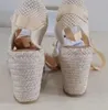 Sandales pour femmes Designer Paille tissée talons hauts avec semelles épaisses Summer Beach Luxury Banquet cadeau de limot