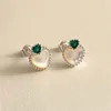 Studörhängen Vianrla 925 Sterling Silver Green Zircon Heart Shaped Opal Elegant Women Jewelry Gift Drop