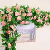 Decorative Flowers 2.4 M 100PC Simulation Silk Cloth Roses Rattan Plant Vines Leafy Rose Cane Wedding Decoration