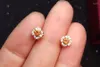 Stud Earrings Small Cute Gemstone For Daily Wear 3mm VVS Grade Natural Citrine 18K Gold Plating Jewelry