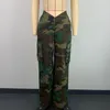 Damesbroek 2023 mode streetwear camouflage print zijkant lading lange vrouwen casual sexy v gesneden lage taille rechte broek broek