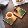 Tea Trays 4 PCS/Lot Ink Pattern Cup Holder Bamboo Square/Round Anti-Scalding Non-Slip Saucer Set Accessories