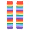 Women Socks Rainbow Striped Over-the-knee Stockings Feminine Thigh Women's Fingerless Arm Sleeve Stage Performance Costume Gloves