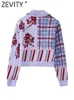 Magliette da donna Tees Zevity Women Vintage Geometric Patchwork Flower Auncinetto Short Knitting Gliple Chic Chic Cash Coat Tops CT2636 230818