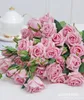 Decorative Flowers Real Touch Multiple Head Artificial Rose Flower Wholesale High Simulation Hand Felt Latex Wedding 12pcs