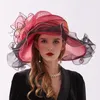 Headpieces trouwhoed eugengaren garen oranje koraalbloem bruid opvouwbare dakrand zandstrand blauw zomer gaas formeel roze