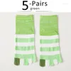 Women Socks 5 Par Toe Short Girl Rands Cotton Bright Color Young Casual Fashion Soft Elastic Finger Four Seasons
