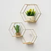 Étagère hexagonale flottante murale nordique en métal encadré support de rangement avec planche en bois support de cadre géométrique décor à la maison 230818