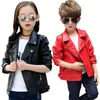 Jackor Spring Autumn Red Black Kids Boys Girls Leather Coat for Children Pu Cool Solid Fshion Full Ytterkläder 230817