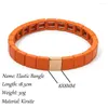 Strand 8x8mm Square Shape Pure Color Enamel Bracelets For Women Colorful Beads Boho Elastic Bangle Party Handmade Jewelry