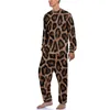 Pijama de leopardo manchado de roupas de dormir masculina para mangas compridas estampas de animais longas de duas peças de pijama casual casta