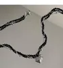 Chains Black Crystal Stitched Love Necklace Girl Hip Hop Sweet Cool Design Sense Collarbone Chain